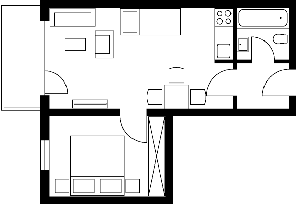 Grundriss unseres Appartements Typ K2, Haus Kogelweg 4